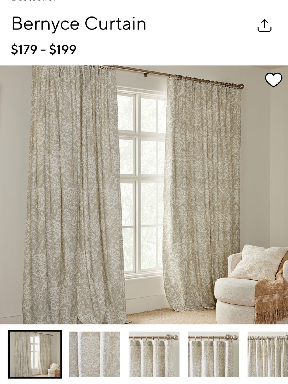 Pottery Barn Bernyce Patterned Drape – 50x96 Flax